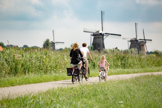 Family riding on bikes